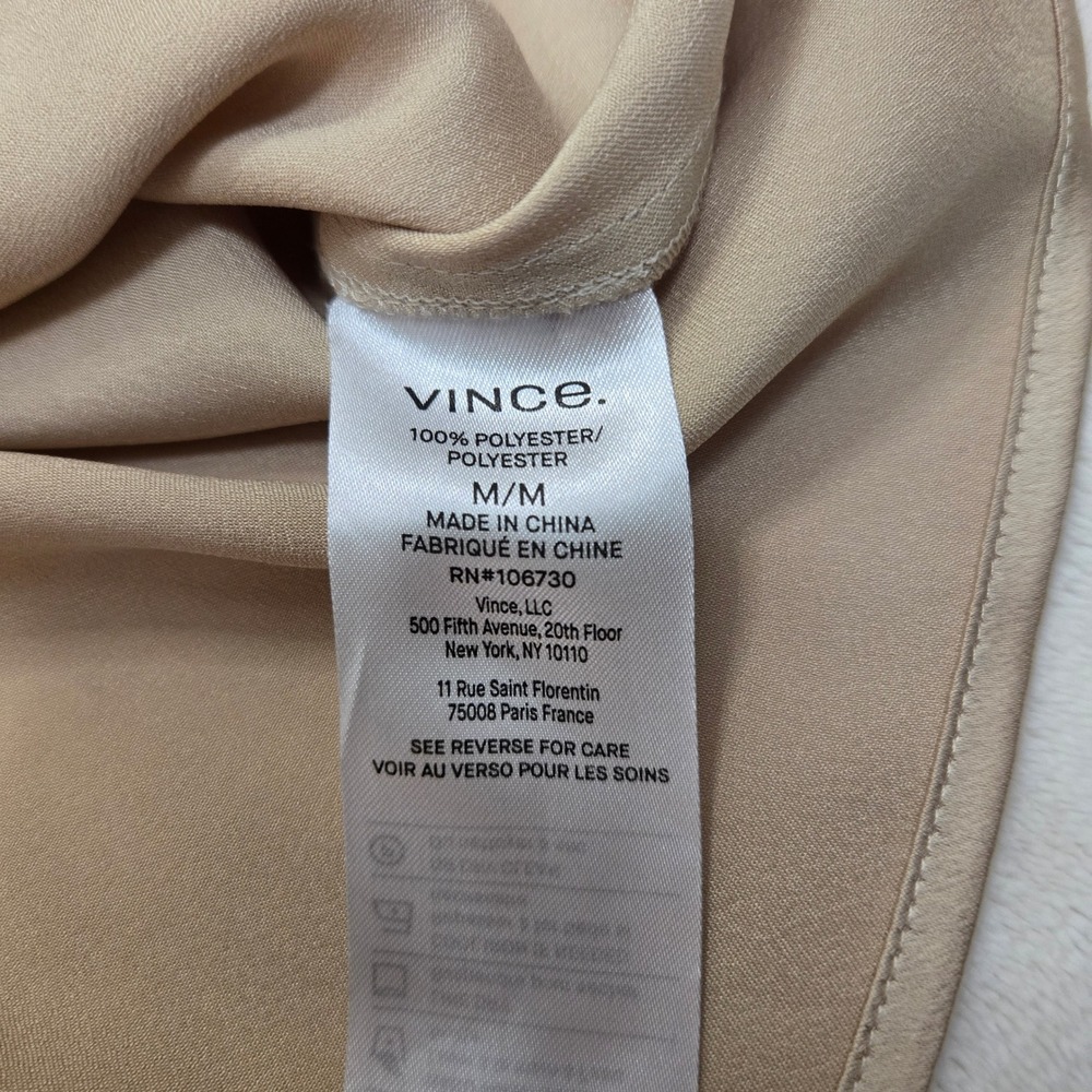 Vince Womens Champagne Beige Satin Relaxed Cropped Button Down Blouse Medium M - Picture 7 of 16